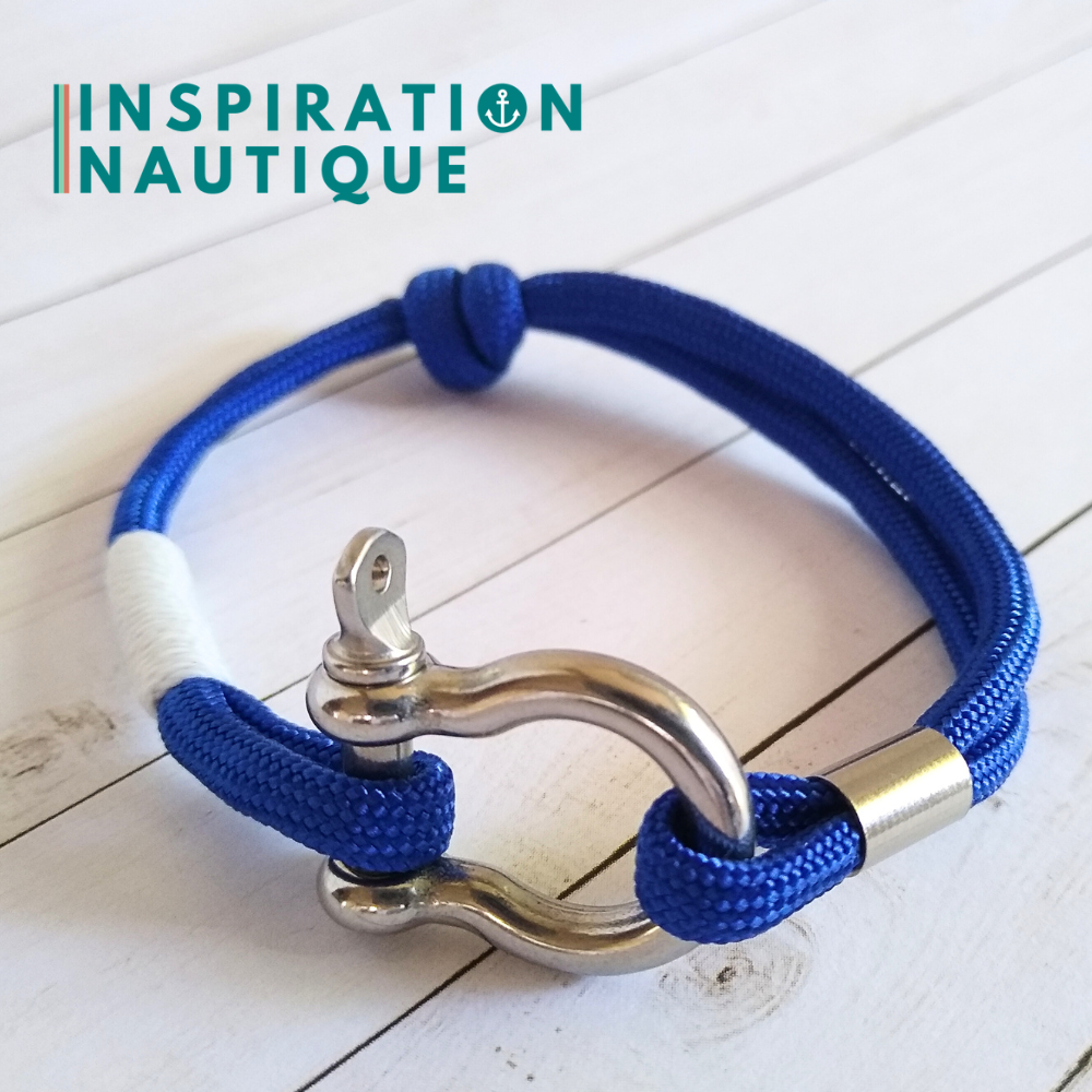 Bracelet marin avec manille en paracorde 550 et acier inoxydable, ajustable, Bleu