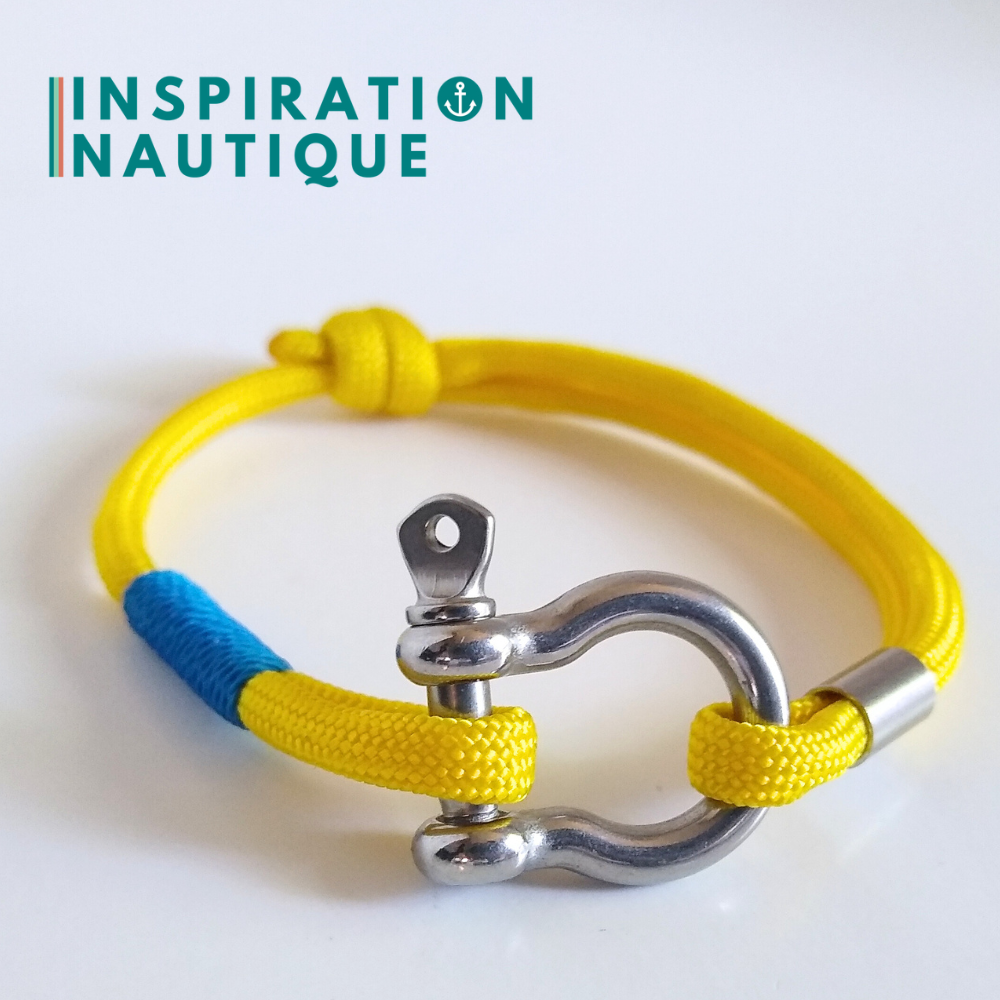 Bracelet marin avec manille en paracorde 550 et acier inoxydable, ajustable, Jaune