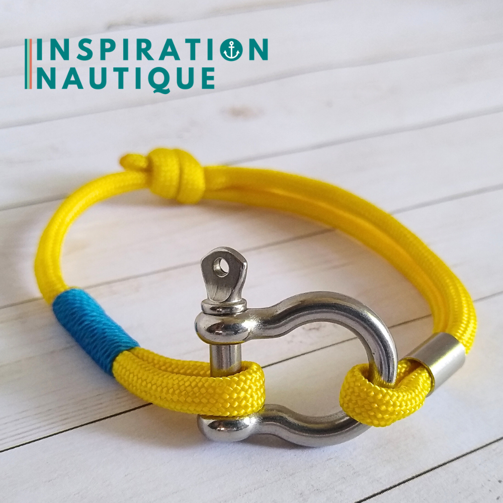 Bracelet marin avec manille en paracorde 550 et acier inoxydable, ajustable, Jaune