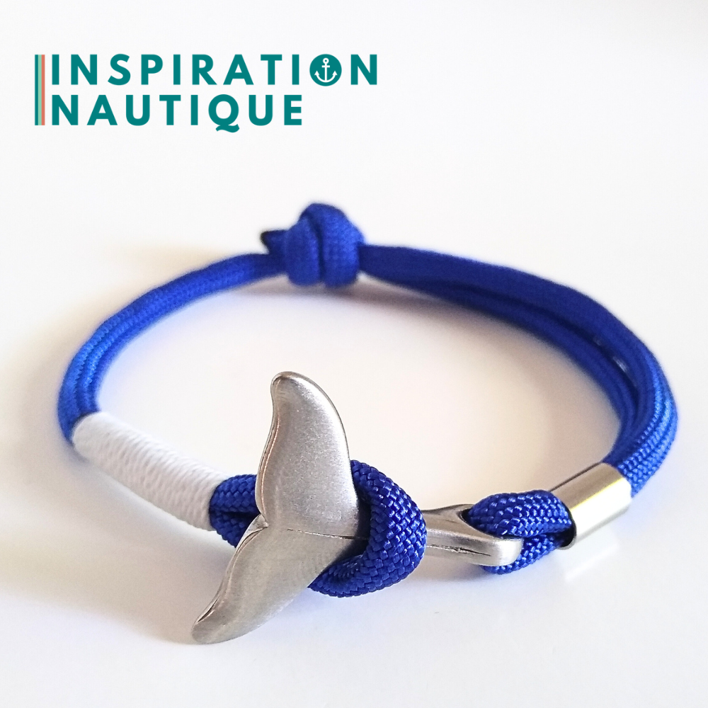 Bracelet marin avec queue de baleine en paracorde 550 et acier inoxydable, ajustable, Bleu