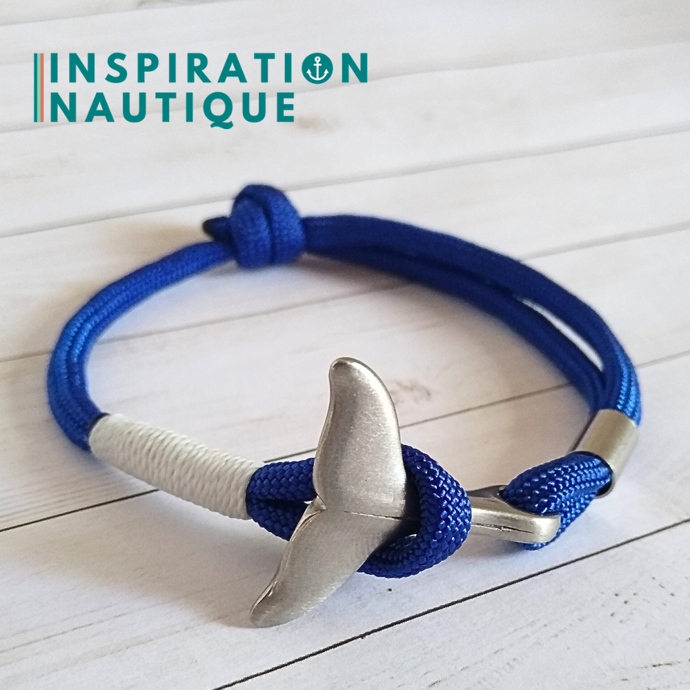 Bracelet marin avec queue de baleine en paracorde 550 et acier inoxydable, ajustable, Bleu