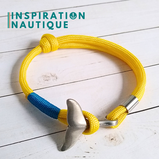 Bracelet marin avec queue de baleine en paracorde 550 et acier inoxydable, ajustable, Jaune