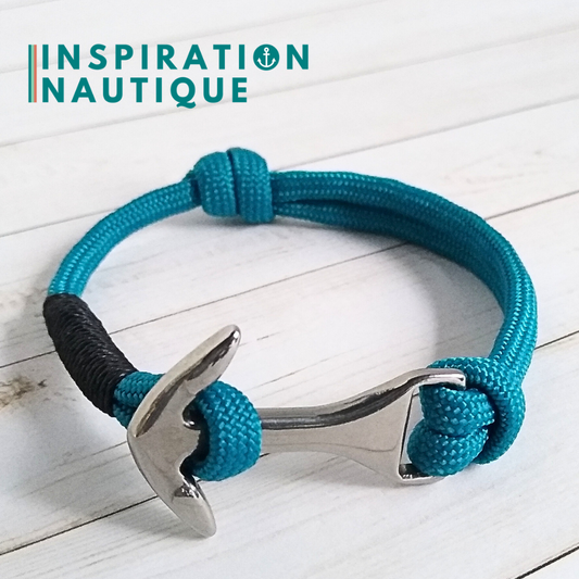 Bracelet marin avec ancre moyenne en paracorde 550 et acier inoxydable, ajustable, Bleu Caraïbes