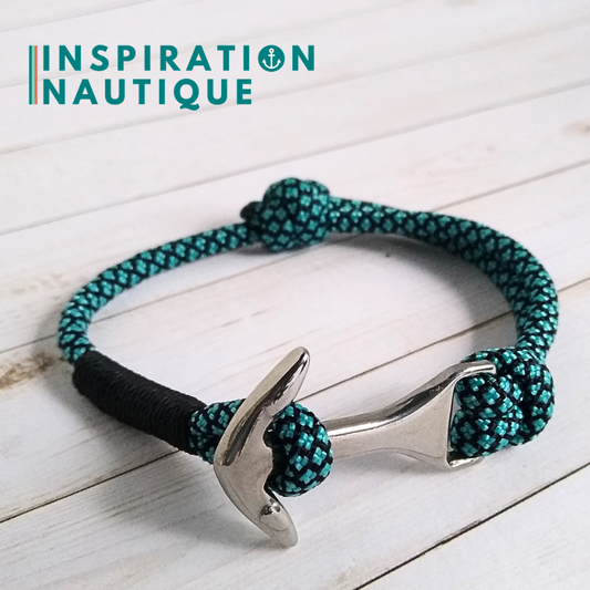 Bracelet marin avec ancre moyenne en paracorde 550 et acier inoxydable, ajustable, Turquoise et noir diamants