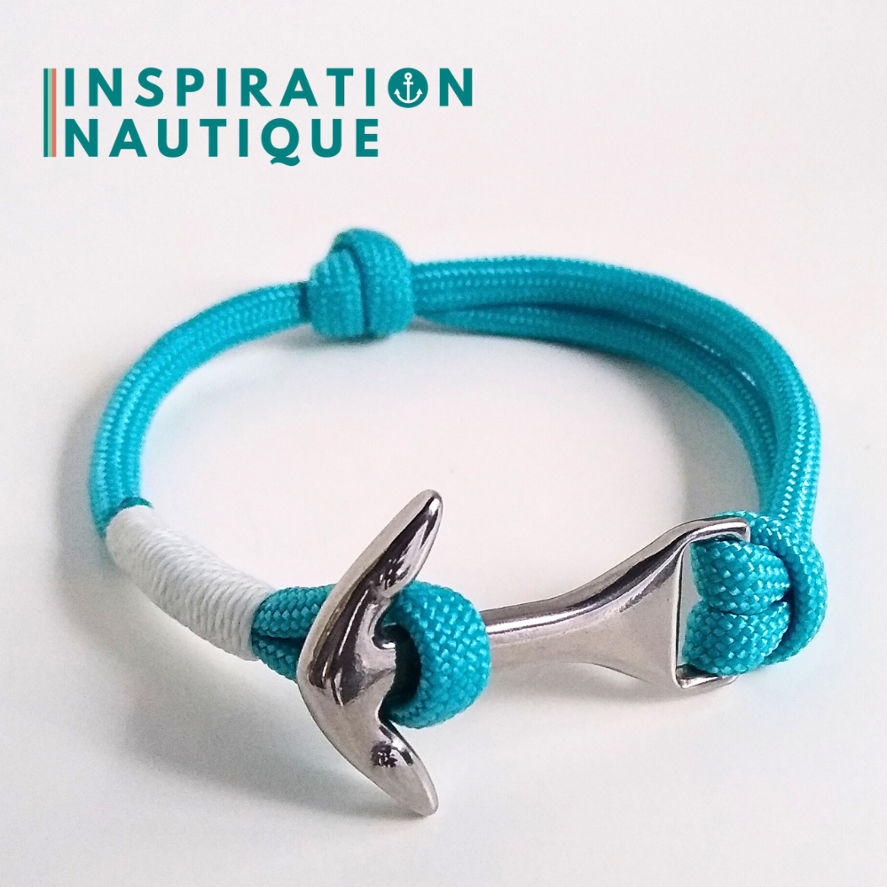 Bracelet marin avec ancre moyenne en paracorde 550 et acier inoxydable, ajustable, Turquoise