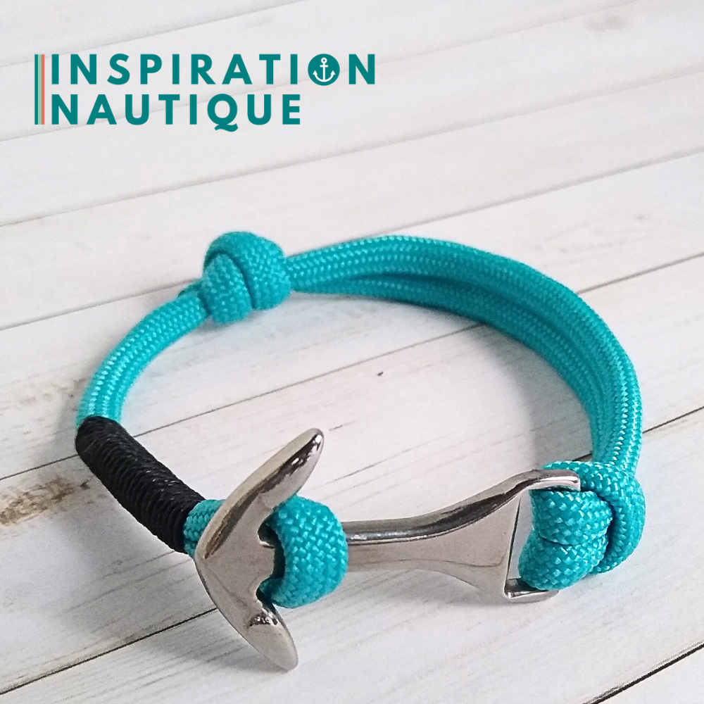 Bracelet marin avec ancre moyenne en paracorde 550 et acier inoxydable, ajustable, Turquoise