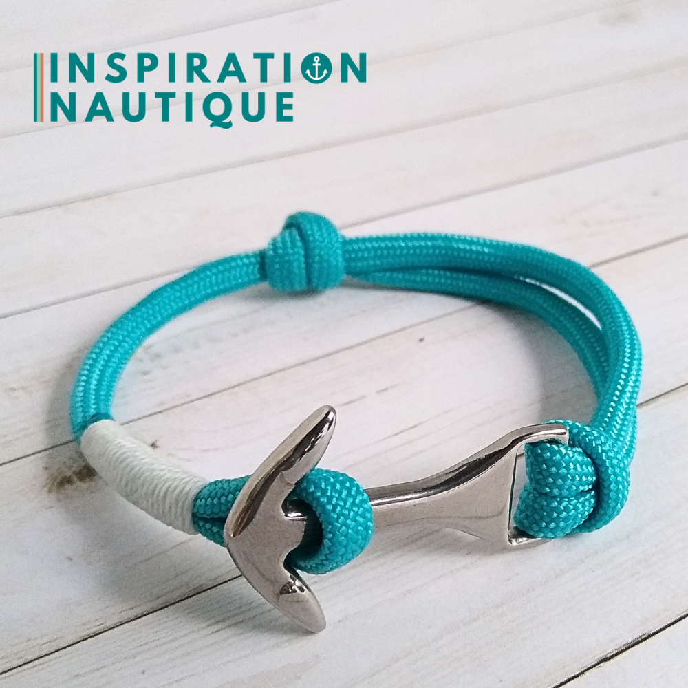 Bracelet marin avec ancre moyenne en paracorde 550 et acier inoxydable, ajustable, Turquoise