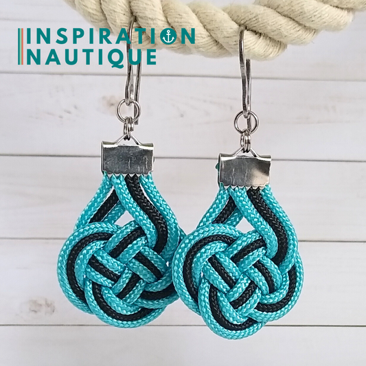 Boucles d'oreilles Double Coin Knot, Turquoise et noir