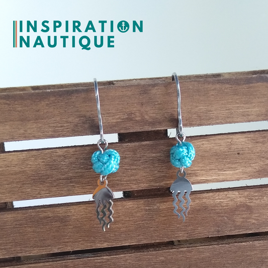 Boucles d'oreilles avec bille en corde et méduse en acier inoxydable, Turquoise