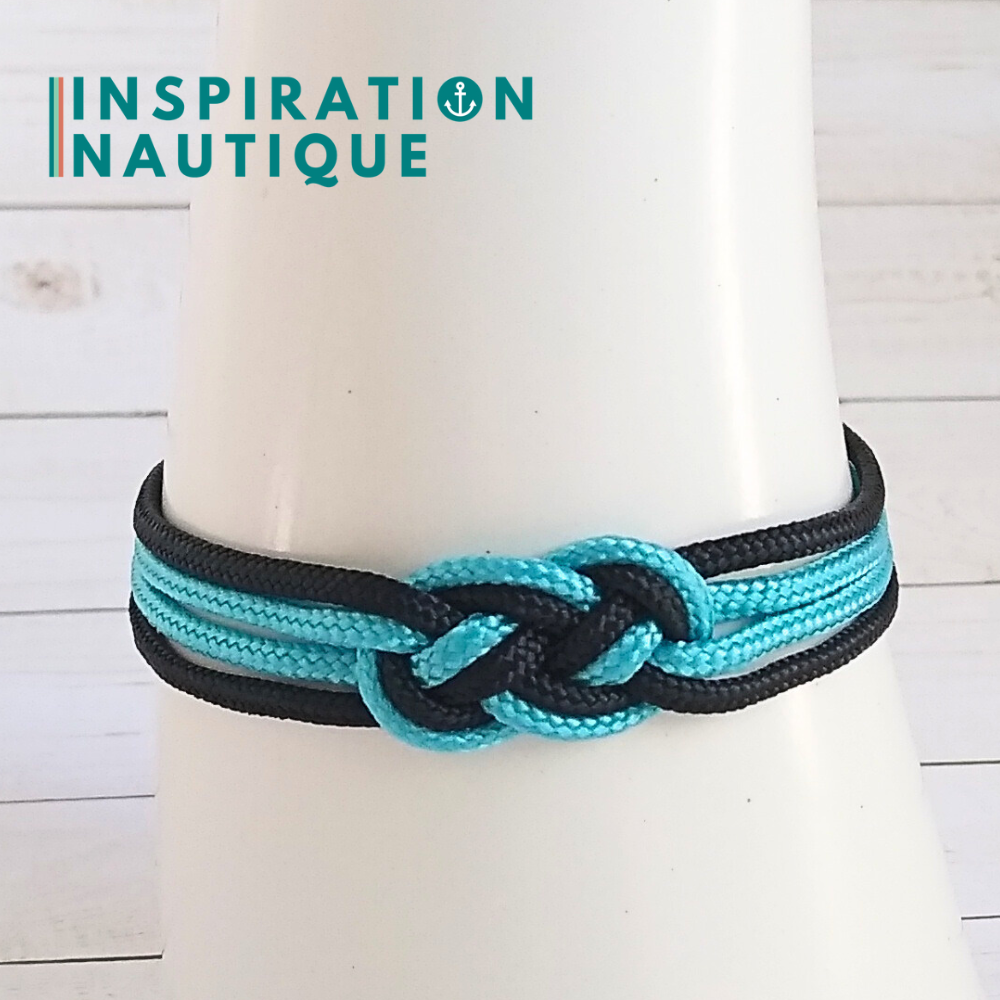 Bracelet marin avec mini noeud de carrick double, Turquoise et noir, Small