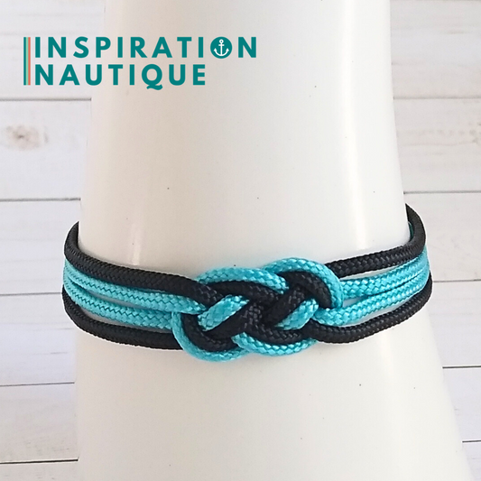 Bracelet marin avec mini noeud de carrick double, Turquoise et noir