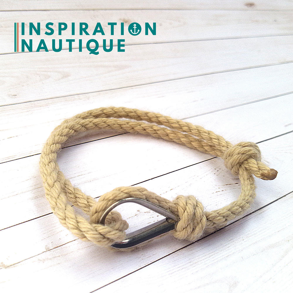 Bracelet marin avec cosse en cordage de bateau authentique et acier inoxydable, Médium