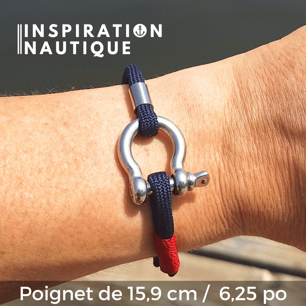 Bracelet marin avec manille en paracorde 550 et acier inoxydable, ajustable, Rose fluo, surliure bleue, Medium