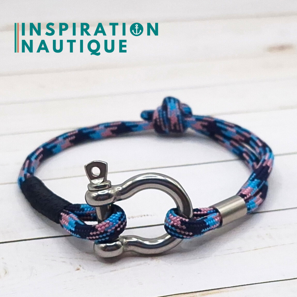 Bracelet marin avec manille en paracorde 550 et acier inoxydable, ajustable, Camo marine, rose, bleu pâle, surliure marine, Medium