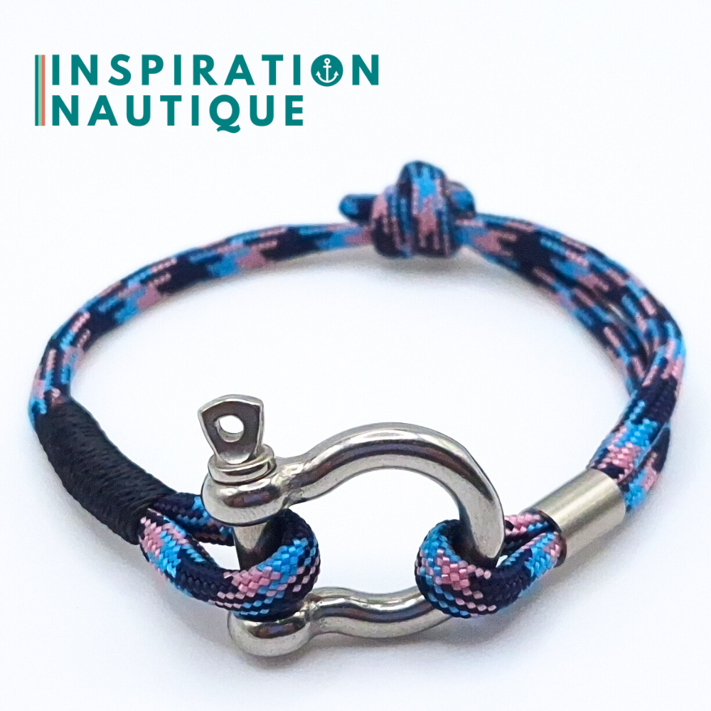 Bracelet marin avec manille en paracorde 550 et acier inoxydable, ajustable, Camo marine, rose, bleu pâle, surliure marine, Medium