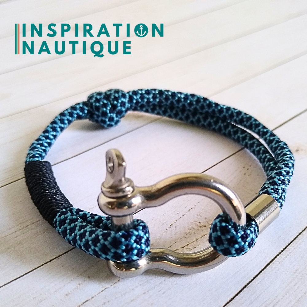 Bracelet marin avec manille en paracorde 550 et acier inoxydable, ajustable, Marine et bleu pâle, diamants