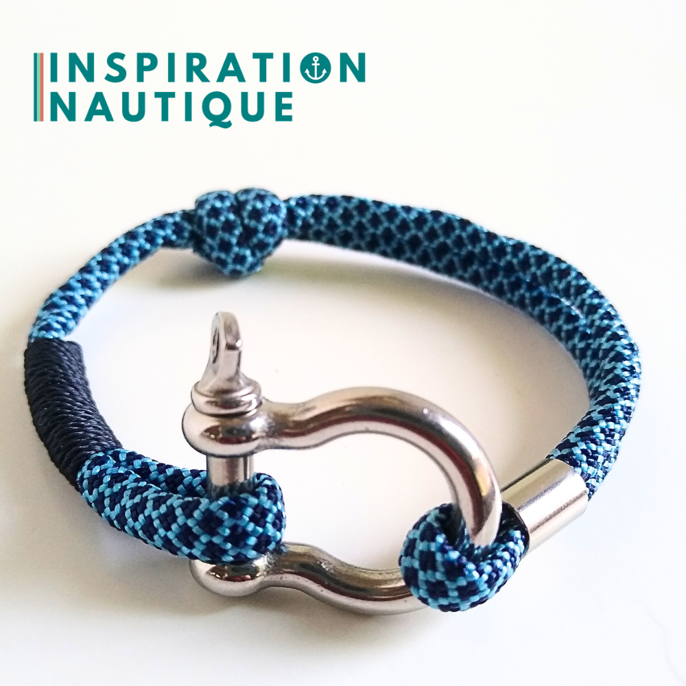 Bracelet marin avec manille en paracorde 550 et acier inoxydable, ajustable, Marine et bleu pâle, diamants