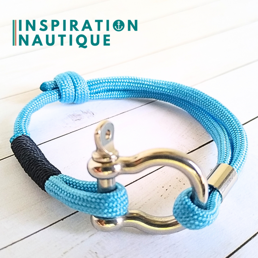 Bracelet marin avec manille en paracorde 550 et acier inoxydable, ajustable, Bleu pâle