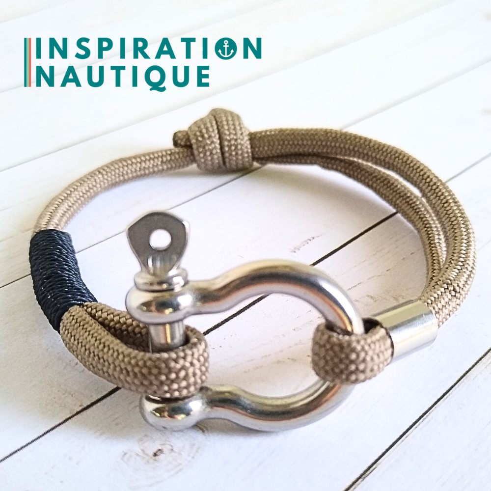 Bracelet marin avec manille en paracorde 550 et acier inoxydable, ajustable, Sable