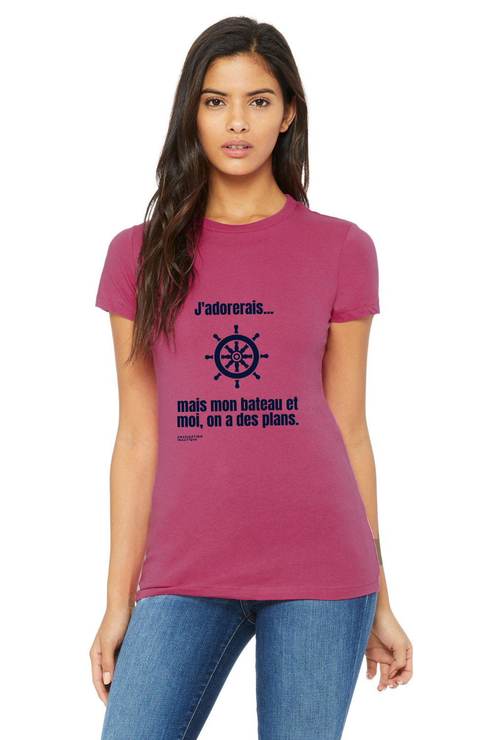 T-shirt femme - J'adorerais... mais mon bateau et moi, on a des plans (roue) - Visuel marine