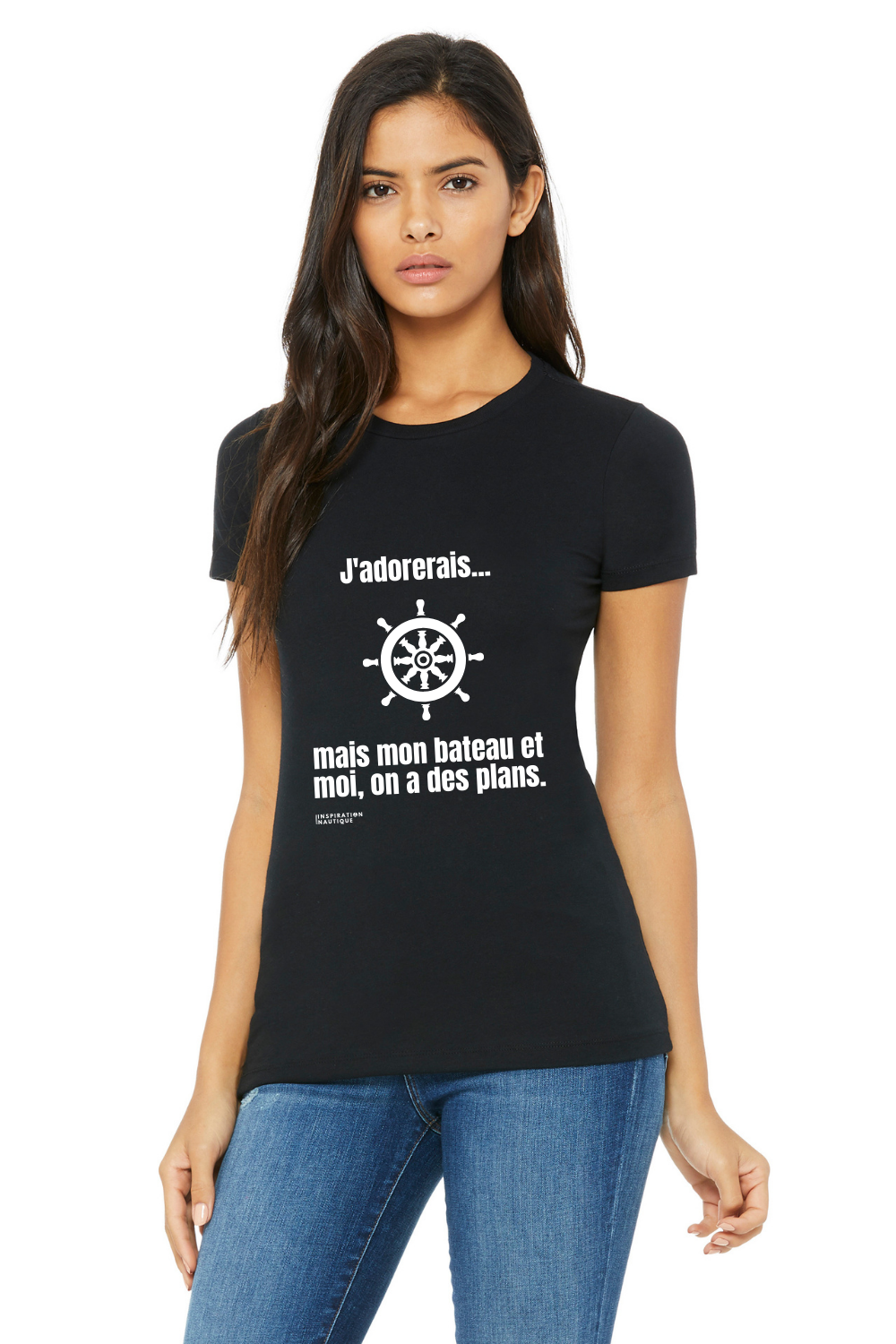 T-shirt femme - J'adorerais... mais mon bateau et moi, on a des plans (roue) - Visuel blanc