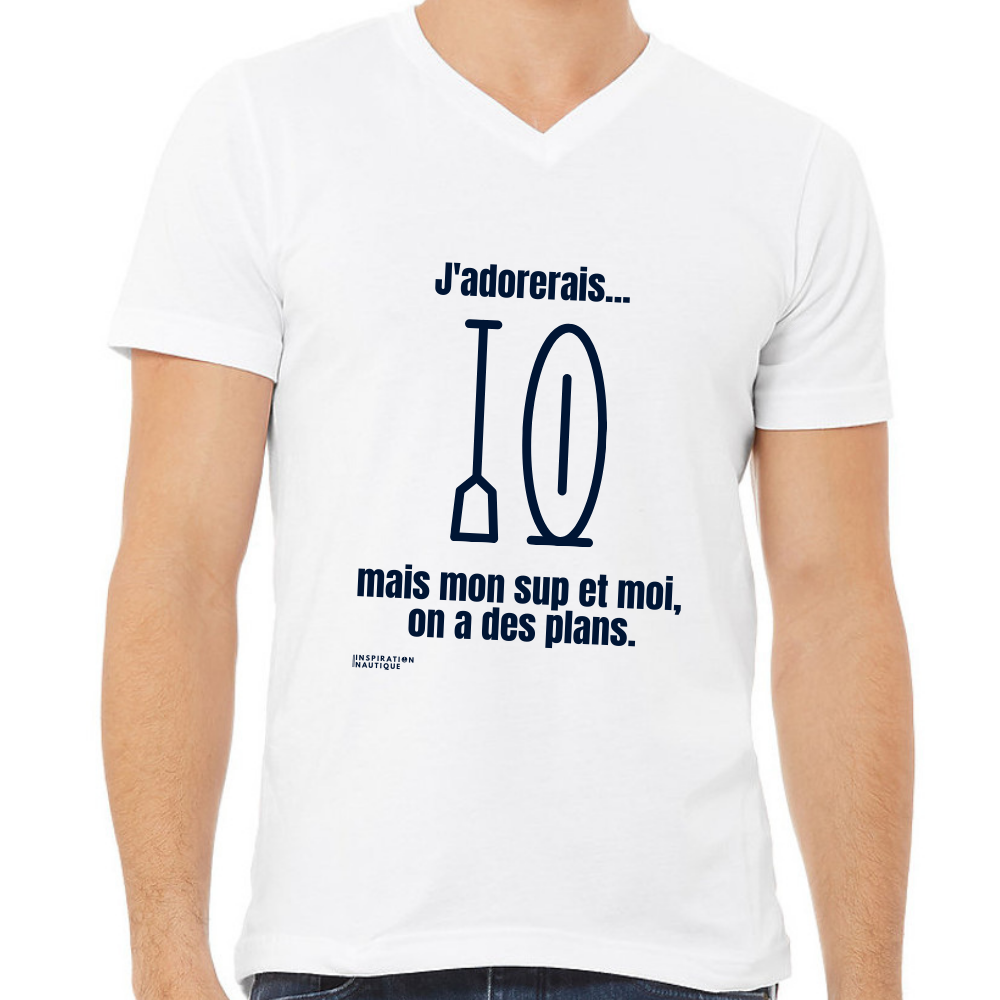 T-shirt unisexe col en V - J'adorerais... mais mon SUP et moi, on a des plans - Visuel marine