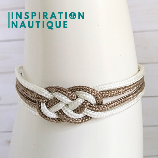 Bracelet marin avec mini noeud de carrick double, Sable et blanc