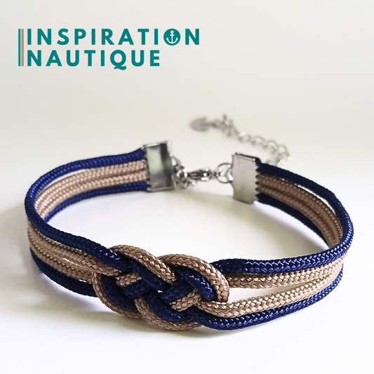 Bracelet marin avec mini noeud de carrick double, Sable et marine, Medium