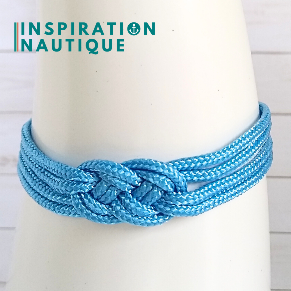 Bracelet marin avec mini noeud de carrick double, Bleu pâle, Medium