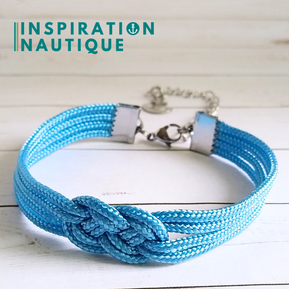 Bracelet marin avec mini noeud de carrick double, Bleu pâle, Medium