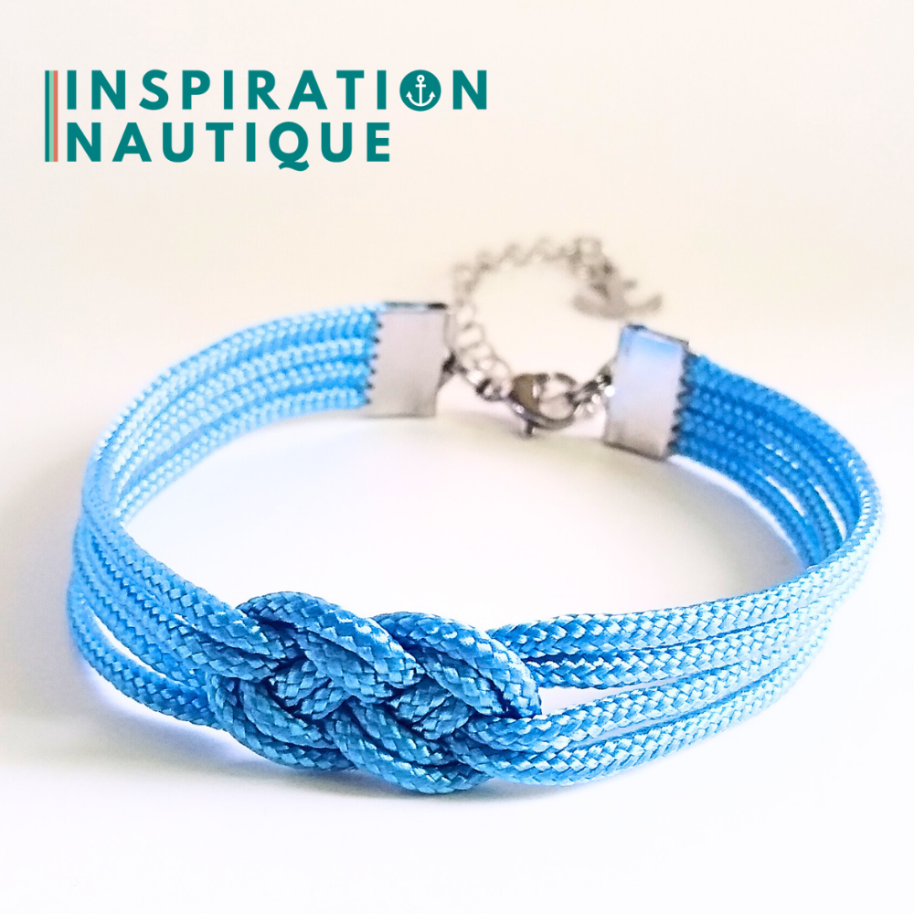 Bracelet marin avec mini noeud de carrick double, Bleu pâle