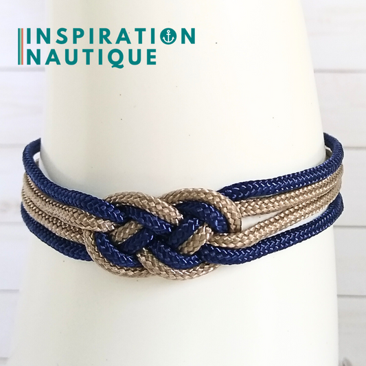 Bracelet marin avec mini noeud de carrick double, Sable et marine