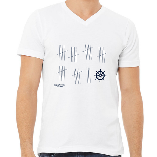 T-shirt unisexe col en V - La patience (roue) - Visuel marine