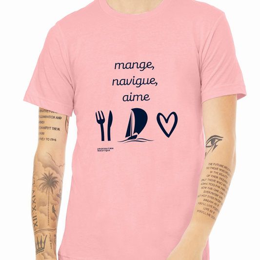 T-shirt unisexe col rond - Mange, navigue, aime (voilier) - Visuel marine