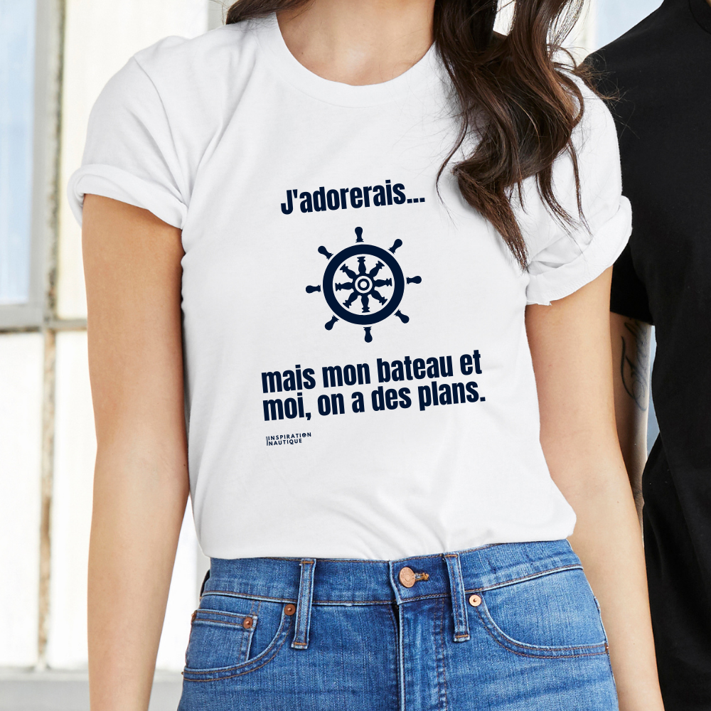 T-shirt unisexe col rond - J'adorerais... mais mon bateau et moi, on a des plans (roue) - Visuel marine