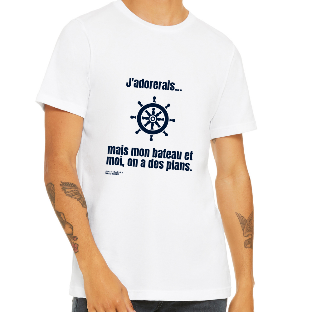 T-shirt unisexe col rond - J'adorerais... mais mon bateau et moi, on a des plans (roue) - Visuel marine