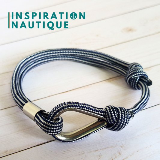 Bracelet marin avec cosse et noeud de pêcheur, Marine et blanc ligné