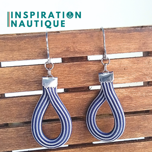 Boucles d'oreilles Goutte, Marine et blanc ligné