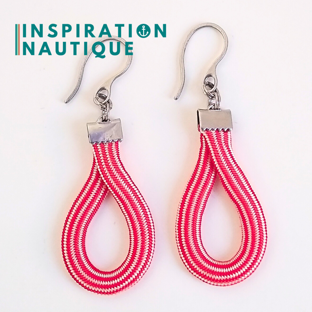 Drop earrings, Red and white lined - Ready to ship