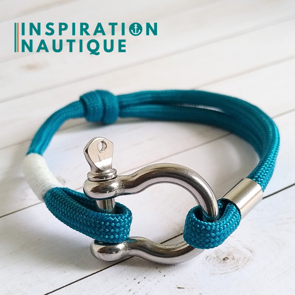 Bracelet marin avec manille en paracorde 550 et acier inoxydable, ajustable, Bleu Caraïbes