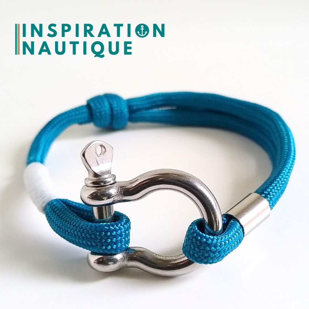 Bracelet marin avec manille en paracorde 550 et acier inoxydable, ajustable, Bleu Caraïbes