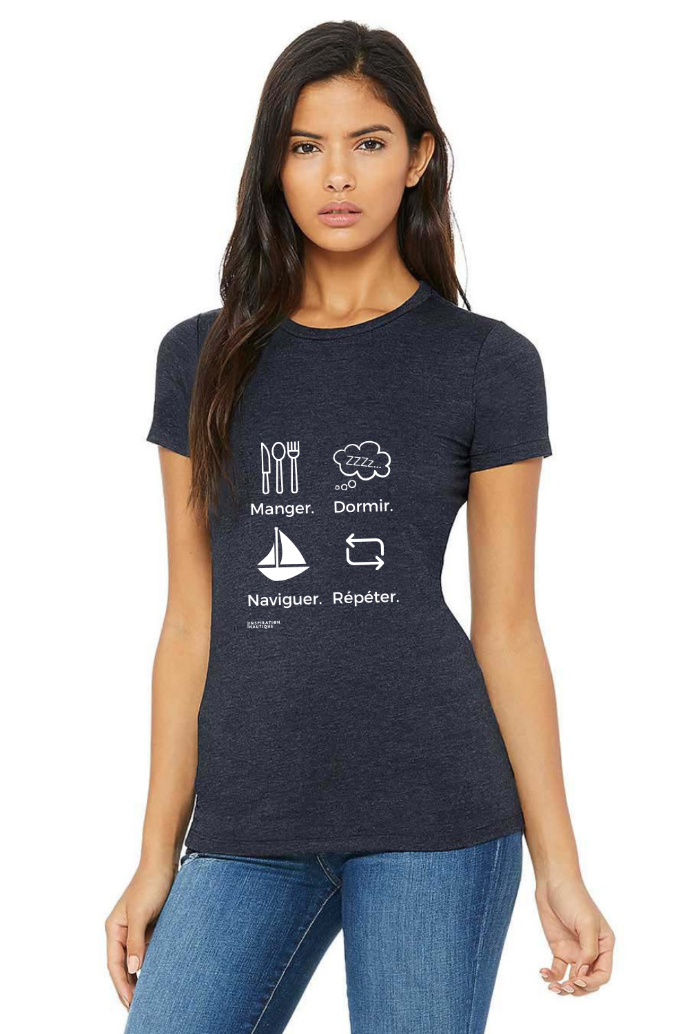 T-shirt femme - Manger, dormir, naviguer, répéter (voilier) - Visuel blanc