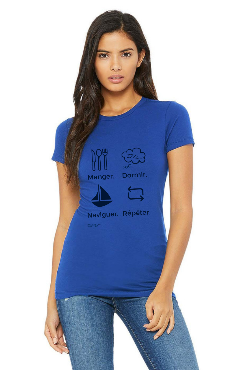 T-shirt femme - Manger, dormir, naviguer, répéter (voilier) - Visuel marine