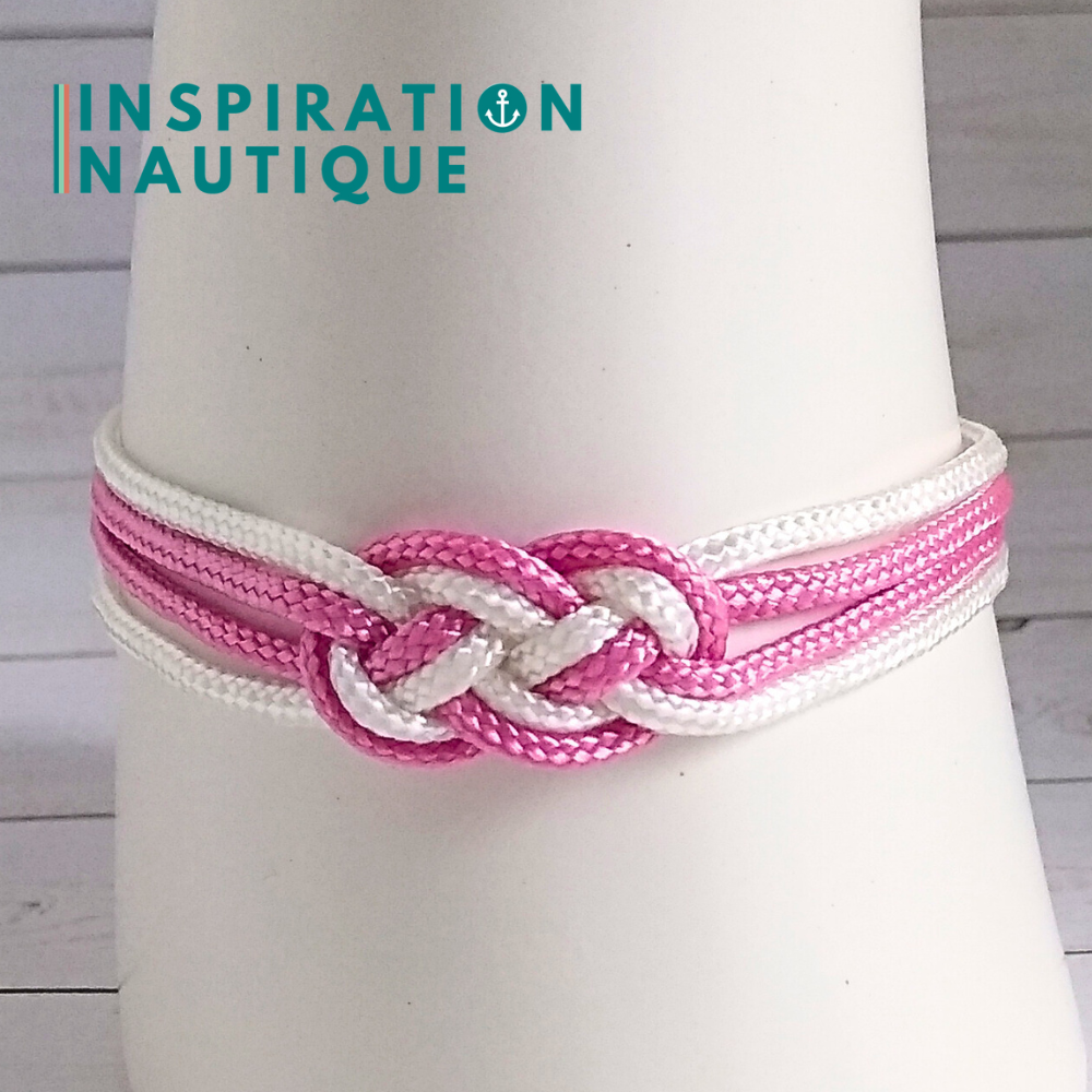 Bracelet marin avec mini noeud de carrick double, Lavande rose et blanc, Medium