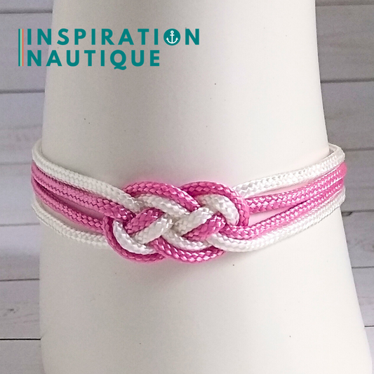 Bracelet marin avec mini noeud de carrick double, Lavande rose et blanc