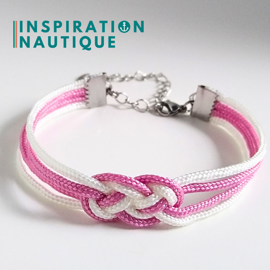 Bracelet marin avec mini noeud de carrick double, Lavande rose et blanc, Medium
