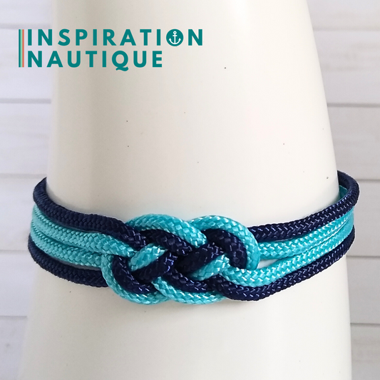 Bracelet marin avec mini noeud de carrick double, Turquoise et marine