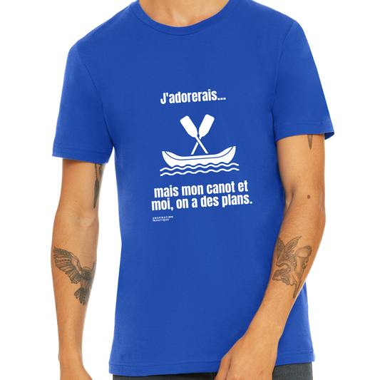 T-shirt unisexe col rond - J'adorerais... mais mon canot et moi, on a des plans - Visuel blanc