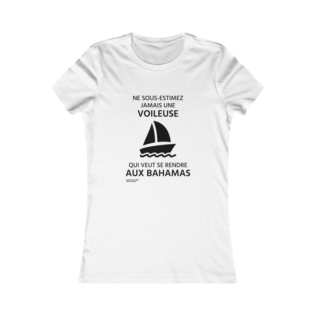 T-shirt femme : Ne sous-estimez jamais une voileuse qui veut se rendre aux Bahamas - Visuel noir