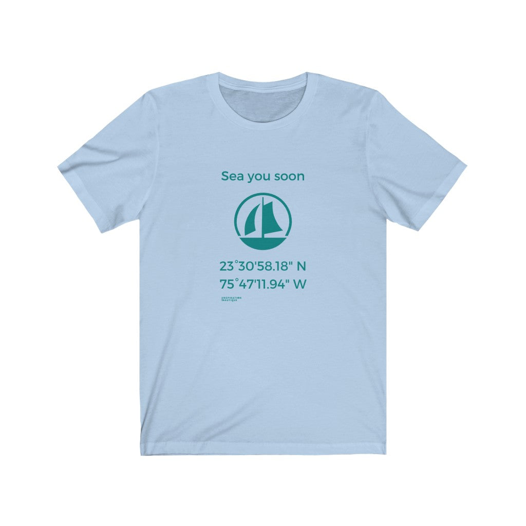Unisex t-shirt: Sea you soon (sailing boat) - Teal visual